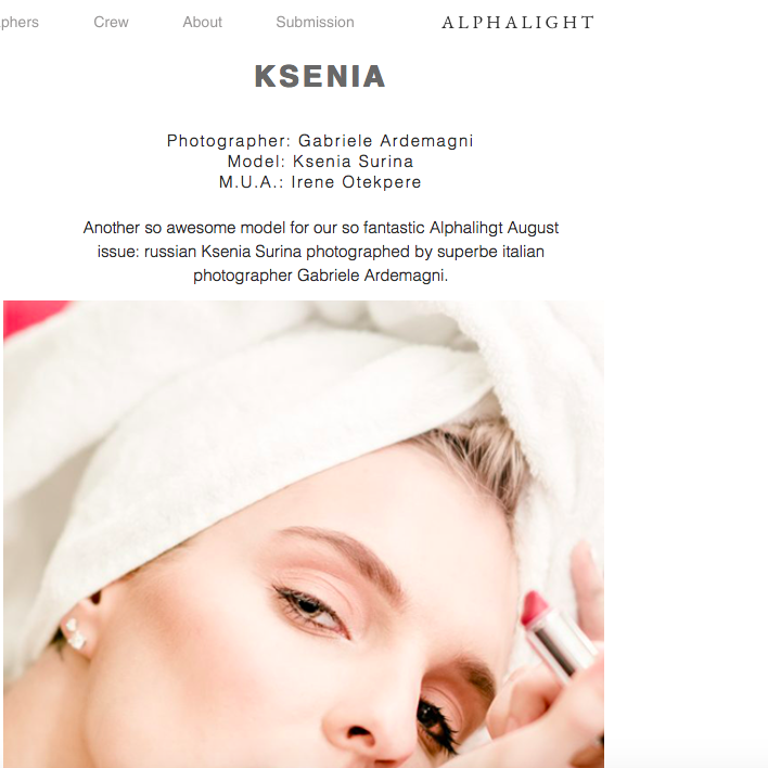 Glamour editorial with Ksenia Surina on Alphalight E-Magazine August 2017 Mua & Stylist Irene Otekpere Photo www.gabrieleardemagni.com https://www.alphalightemagazine.com/ksenia