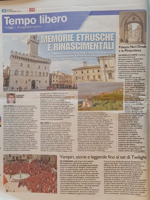 Foto per articolo su Montepulciano di Aristide Mummy Malnati pubblicato sul QN ( Il Giorno, La Nazione, Il resto del Carlino ) del 27/09/2018